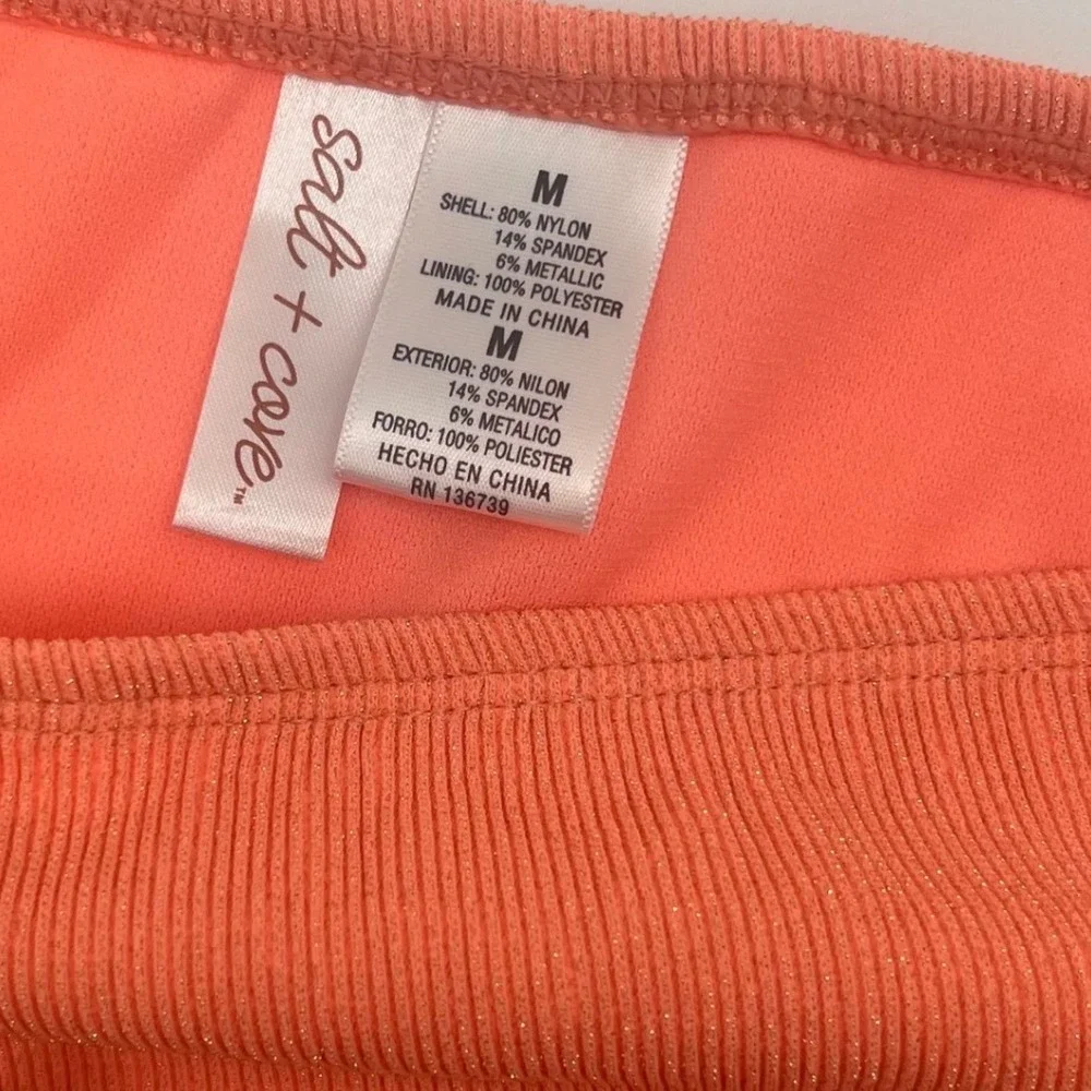 Salt + Cove Peach Ribbed Metallic Side Tie Bikini Bottom SC251002PB Medium